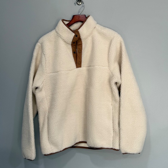 Lands' End Tops - Lands' End Womens‎ Cream Sherpa Fleece Snap Neck Pullover Sweatshirt 532908 M